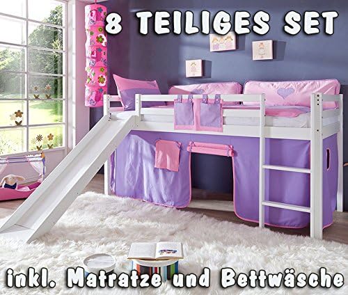 TOBY Cabin Bed Set with Slide Solid Beech Painted White