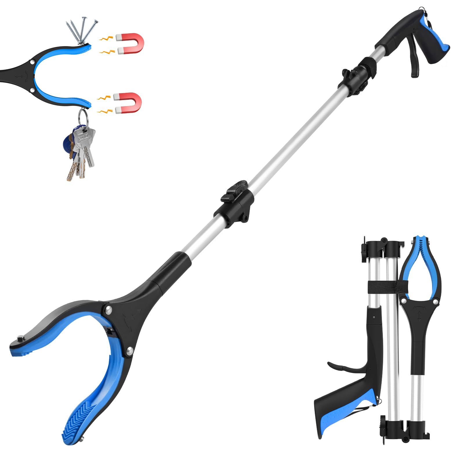 91cm/36" Litter Pickers Grabber Stick, Helping Hand Grabber for Adults, Disabled, and Elderly, Heavy Duty Pick Up Stick, Blue