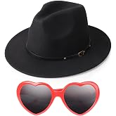 DRESHOW Women Classic Felt Fedora Wide Brim Floppy with Belt Buckle Panama Hat