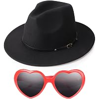 Fashion Classic Black Fedora Hats + Red Heart Sunglasses  display picture 1