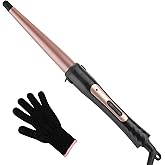 MCODON Tapered Curling Wand 1/2-Inch to 1-Inch Tourmaline Ceramic Barrel Professional Wand Curling Iron for Short Medium Long Hair Two Temperature Settings Dual Voltage Auto Shut-Off