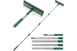BURFERLY Squeegee for Window Cleaning, Window Squeegee for Home with 60" Long Handle, 2 in 1 Window Cleaner Sponge and Dual Side Blade Rubber, Window Cleaner Tool with Long Handle for Glass, Shower, Windshield