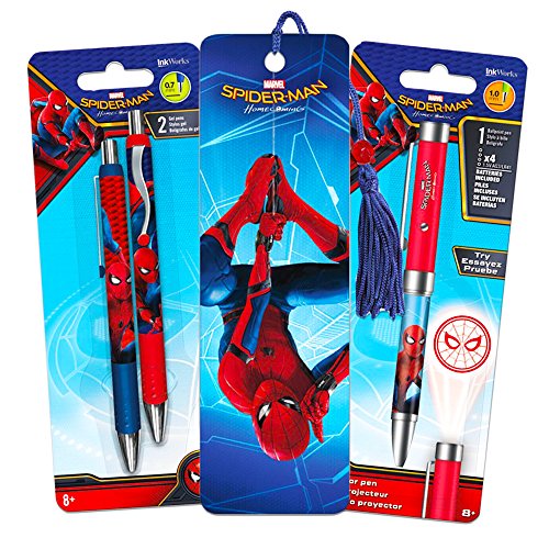 Inkworks Marvel Spiderman Pen Set - Superhero Projector Pen, 2 Premium Pens and Spiderman Bookmark (Spider-man Office Supplies)