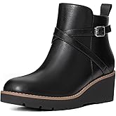Athlefit Women's Wedge Ankle Boots Fashion Platform Lug Sole Buckle Short Booties with Side Zipper