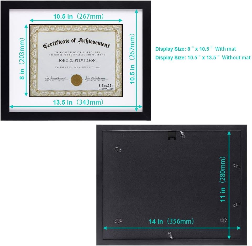 RPJC 2 pcs Sets Solid Wood Document Frames Display Certificate 8.5x11 inch Black and 11x14 inch Mat 8.5x11 inch Black: Home & Kitchen