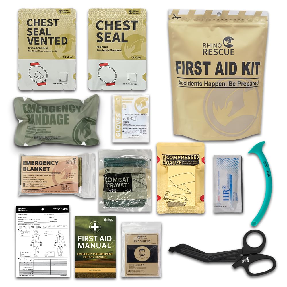 RHINO RESCUE Tactical Trauma Kit Emergency First Aid Stop The Bleed IFAK Refill Supplies Combat Wound Care Dressing Pack FSA HSA Eligible 11pcs