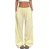 AlvaQ Womens Plus Size Striped Pants Casual Loose Drawstring Elastic Waist Wide Leg Boxer Trousers with Pockets L-4X