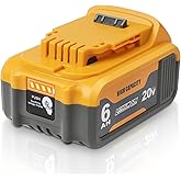 waitley 20V 6.0Ah Replacement Battery Compatible with Dewalt 20V Tools | Lithium-Ion Battery Compatible With Dewalt 20V Battery DCB200 DCD DCF DCG Series Cordless Power Tools Not Made in Dewalt