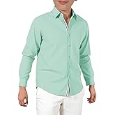 Haloumoning Boys Long Sleeve Dress Shirts Kids Solid Casual Button Down Uniform Shirts 5-14 Years