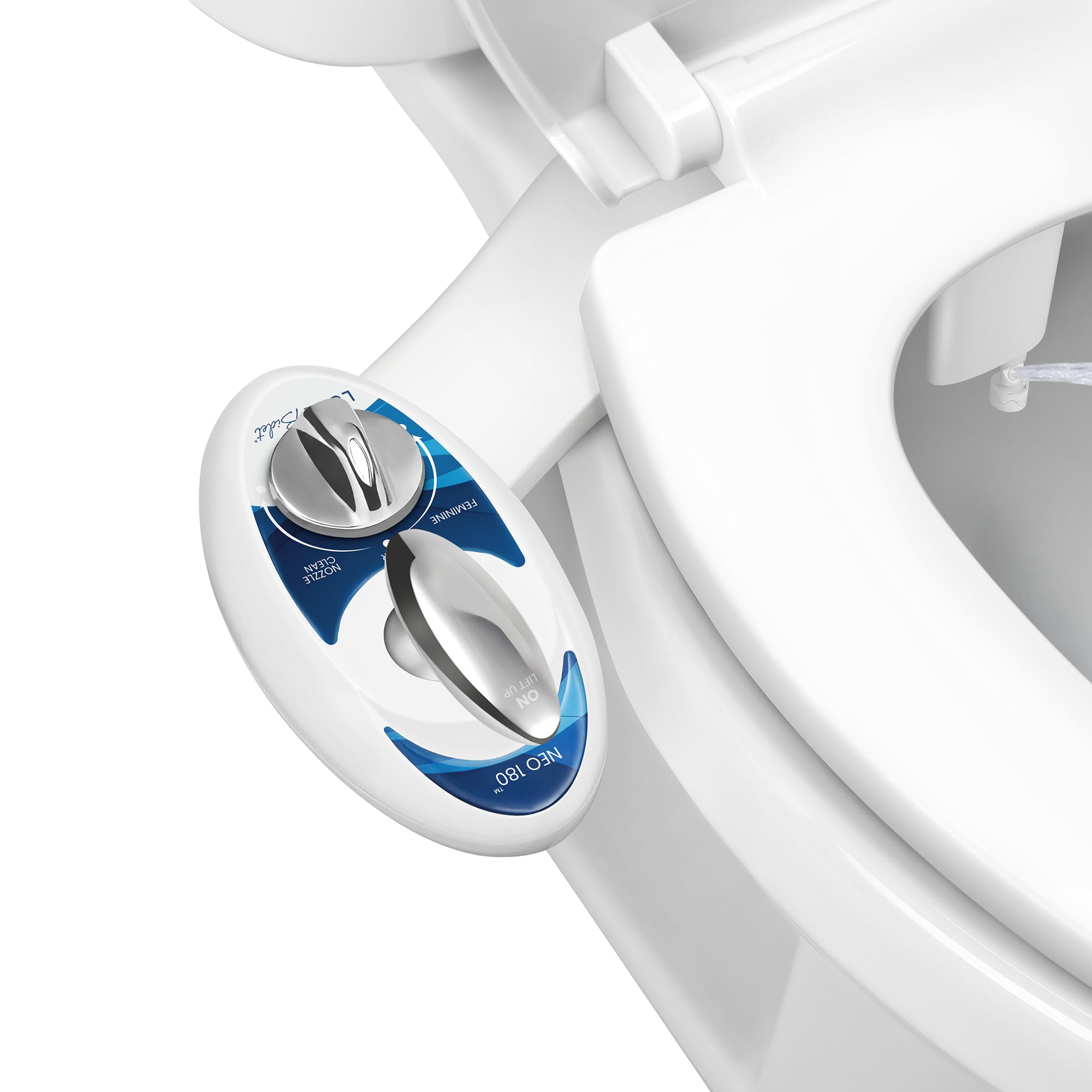 LUXE Bidet NEO 180 - Self-Cleaning, Dual Nozzle, Non-Electric Bidet Attachment for Toilet Seat, Adjustable Water Pressure, Rear and Feminine Wash, Lever Control (Blue)
