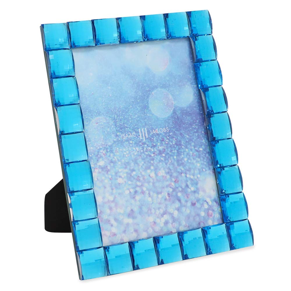 Isaac Jacobs Decorative Sparkling Turquoise Jewel Picture Frame, Photo Display & Home Décor (5x7, Turquoise)