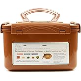 Crazy Korean Cooking Premium Kimchi, Sauerkraut Fermentation and Storage Container with Inner Vacuum Lid, Sandy Brown (1.3 Ga