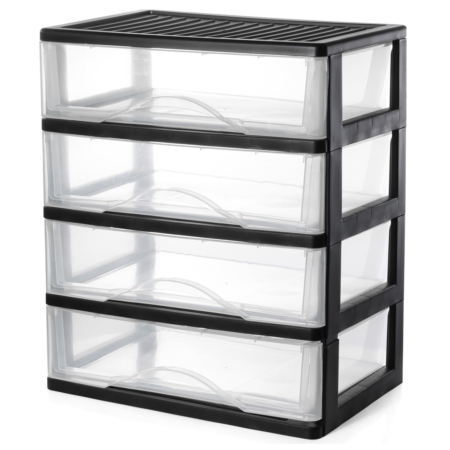 Photo 1 of *** 3 DOORS ONLY***   BYCY Medium 4 Drawer Clear Stacking Desktop Organizer for Office Supplies,Stackable Storage Drawers Plastic Storage Bins For Kitchen Cabinets, Pantry, Home Organization (Black, Medium 4Drawer)