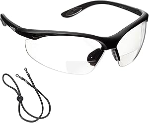 voltX 'CONSTRUCTOR' BIFOCAL Reading Safety Glasses (CLEAR +1.0 Dioptre) CE EN166F certified/Cycling Sports Glasses includes safety cord + UV400 anti fog coated lens