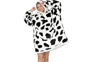 Deserthome Wearable Blanket Hoodie Oversized Hooded Blanket for Adult Women Super Soft Comfortable Warm Flannel Cow