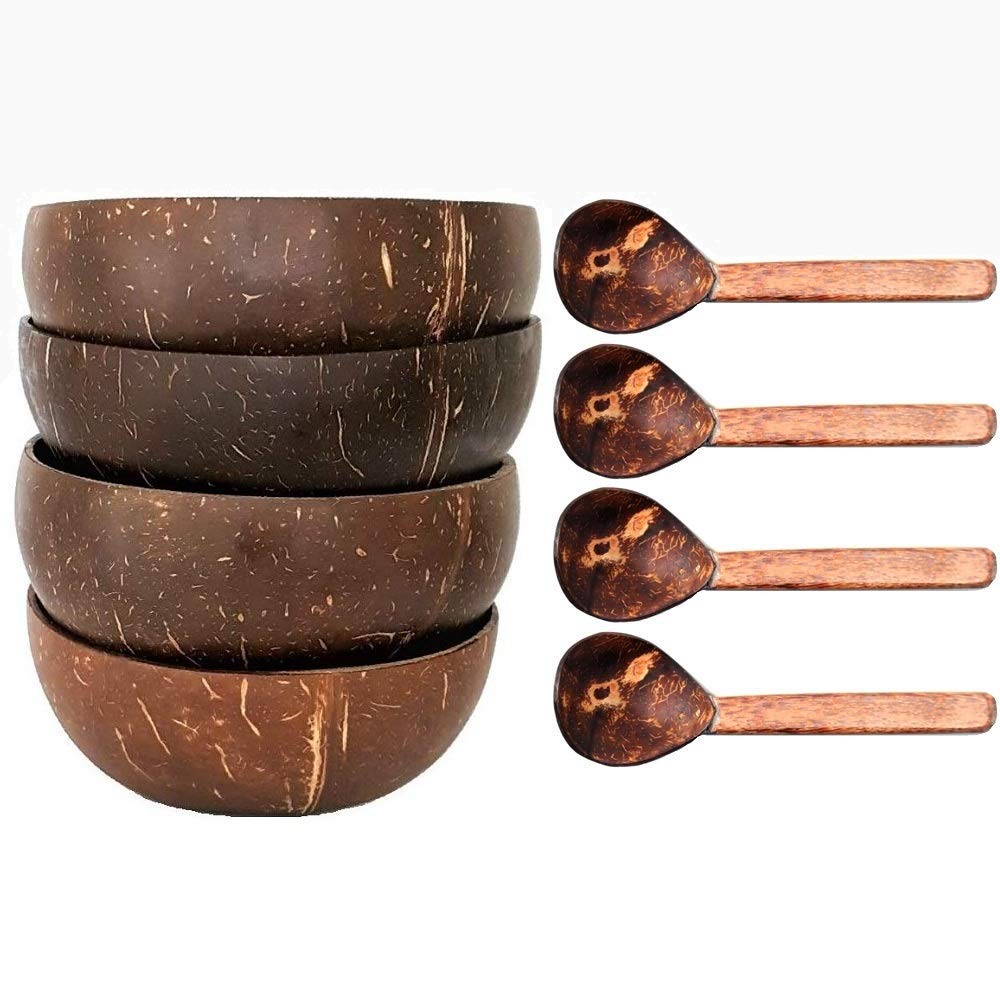 Buy Sahya Dale Coconut Shell Bowls with Spoons (Pack of 4) Natural