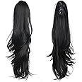 HSPJHTM Ponytail Extension,Black Hair Extensions 24" Claw Clip Ponytail Extension for Women Curly Hair Piece Synthetic Wavy Pony Tail Wig Halloween Fluffy
