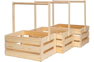 FORBRADS 3 packs Wooden Crate With Hangers,Wood Baby Gift Crates,Wooden Crates For Storage With Handle ,Natural Solid Wood Storage Crates (3)