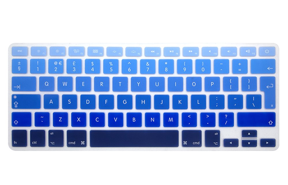 Se7enline Compatible with MacBook Pro 13" 15" 17" with/without Retina Display and MacBook Air 13 inch European Keyboard Layout Soft English Letter Silicone Keyboard Cover Skin Protector, Gradient Blue