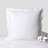 YINFUNG White Quilted Euro Sham European Pillow Covers Cotton Medallion Damask Set of 2 Scalloped Embroidered Floral Square Pillowcases Embossed Matelasse Victorian Vintage Textured Decorative 26×26
