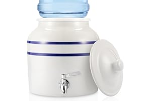 FillTouch Ceramic Water Dispenser Crock Water Dispenser with 304 Stainless Steel Faucet, Valve and Lid for 3 to 5 Gallon Jugs Porcelain Cooler for Home, Office, Indoor, Outdoor, Party Use
