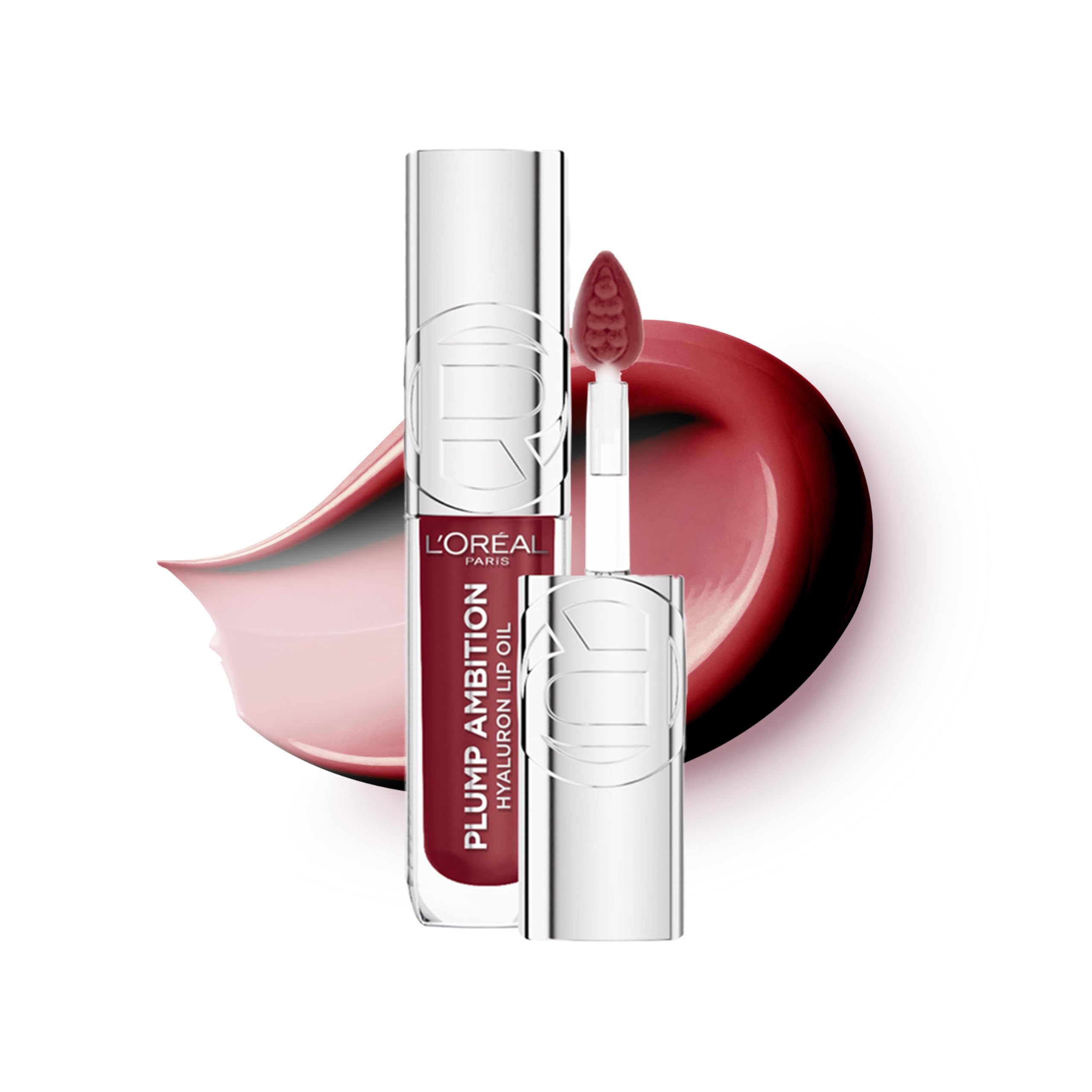 L'Oreal Paris Lip Oil, Plump Ambition with Hyaluronic Acid & Tripeptides, Smoother & Plumper Lip Appearance, Glass-Like Finish, Shade 490 Berry Jolie, 5ml