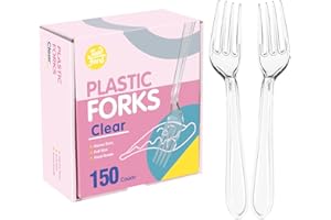 TONFORD Heavy Duty Plastic Forks, Clear Disposable Cutlery, Durable Plastic, BPA-Free, Heat Resistant, 150 Count