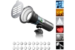 PHOTOOLEX 4 Colors Photography Flashlight with 20 Magnetic Pattern Gobos, 8400mAh Portable Spotlight, 10W LED Studio Light for Photo, Content Creation Accessories