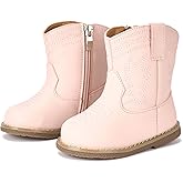 Newsonet Baby Cowboy Cowgirl Boots Infant Western Boots Toddler Boys Girls Round Toe Riding Mid Calf Boots All Seasons for 6 9 12 18 24 Months