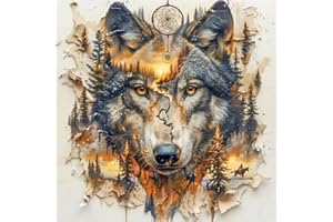 CROSHOM Wolf Diamond Art Kits for Adults, 5D Diamond Painting Kits for Adults Beginners, DIY Round Gem Arts Full Drill Diamond Art Dots Painting, Adult Crafts Kits for Gifts Home Wall Decor 14” x 14”