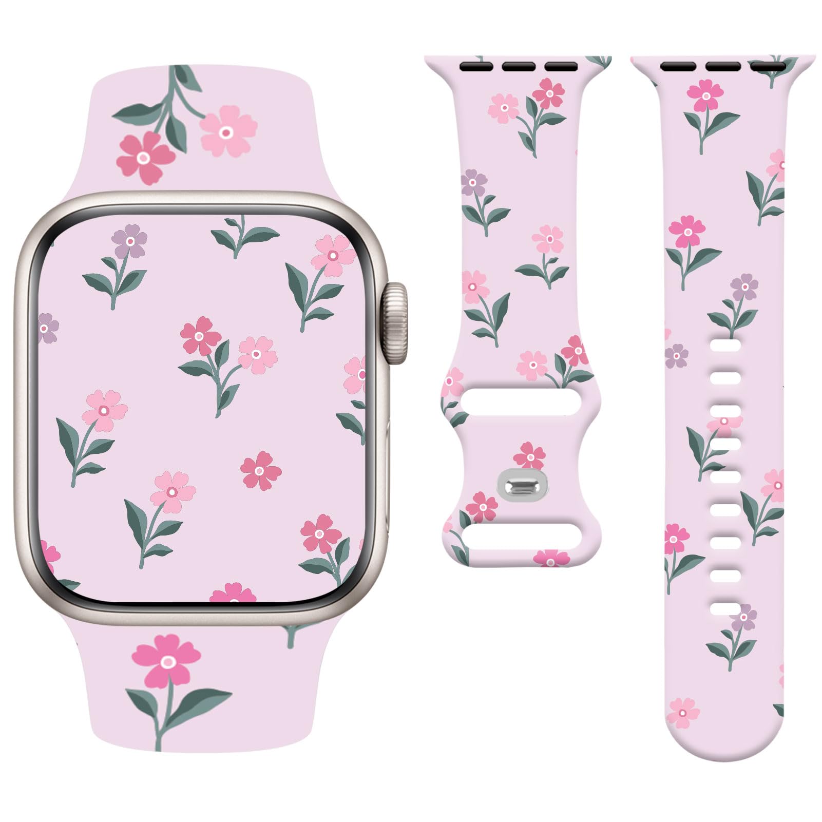 Watbro Vintage Floral Watch Band Compatible with Apple Watch 38mm 40mm 41mm 42mm 44mm 45mm 49mm Women Men,Soft Silicone Cute Sport Strap Design for Ultra iWatch Series 10 9 8 7 6 5 4 3 2 SE Band