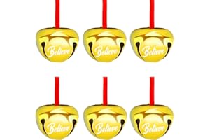 FOIMAS 12pcs 1.6 Inch Believe Bell Ornament Metal Christmas Sleigh Bells with Red Ribbon for Christmas Tree Holiday Decoration,Gold