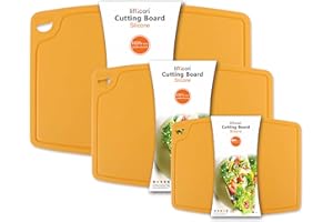 Liflicon Silicone Thick Cutting Boards Mats Set of 3pcs Foldable & Flexible Design Juice Grooves Easy Grip Handle Dishwasher Safe for Kitchen,BPA free Silicone Cutting Mats-Yellow