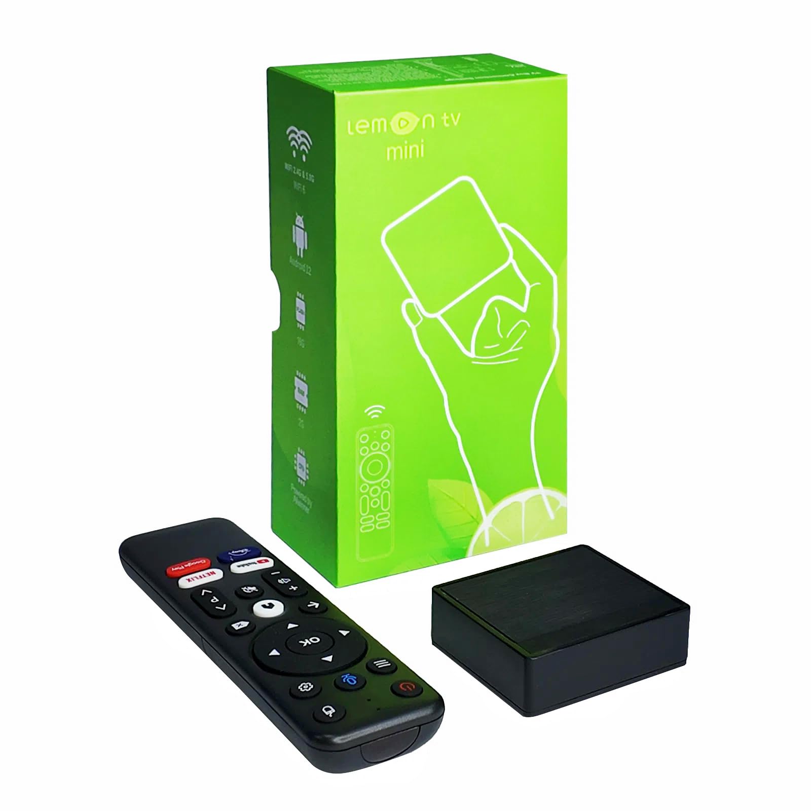 BOXPUT Lemon TV Mini Android TV Box, Android 12.0 TV Box, 2GB RAM 16GB ROM, H618/2.4G/5G Dual WiFi6, BT5.4 Quad Core 4K Ultra HD Media Box Media Player Android TV Box Android Box 2024