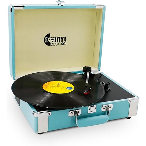 Portable Bluetooth Turntable with Stereo Speakers,3 Speed Vinyl Record Player Supporting Wireless Connection Blue