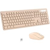 Wireless Keyboard and Mouse, 2.4GHz Cordless Keyboard Mouse Combo, Optical Mouse, Plug and Play USB Receiver, Compatible with Windows, Mac, Laptop, and PC(Milk Tea)