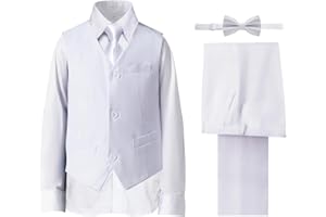 DHTS Boys' Suits Formal Slim Fit Tuxedo Boys Vest and Pants Set for Teens Dress Clothes Wedding Outfit with Tie and Bow Tie