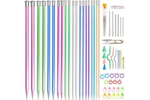 tchrules 64pcs Knitting Needle Set 20pcs Aluminum Knitting Needles Set Colored Straight Single Pointed Knitting Needles Size 3-10mm 13.7inch for Handmade DIY Knitting with Knitting Accessories