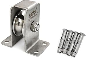 heyous Silver 304 Stainless Steel Removable U Bearing Fixed Pulley Wire Rope Pulley Tube Lifting Wheel Ropeway Slide Heavy Duty Traction Wheel Slot Width 16mm