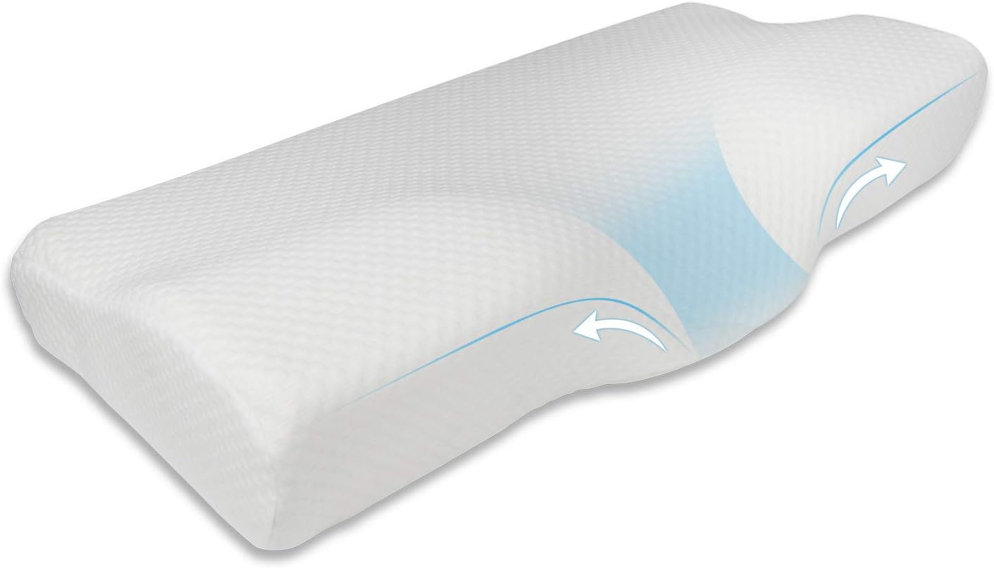 PRASNE Memory Foam Neck Pillow for Sleeping, Cervical Contour Massage Orthopedic Pillow, Bed Pillow for for Side/Back/Stomach Sleeper with Washable Breathable Pillow Case