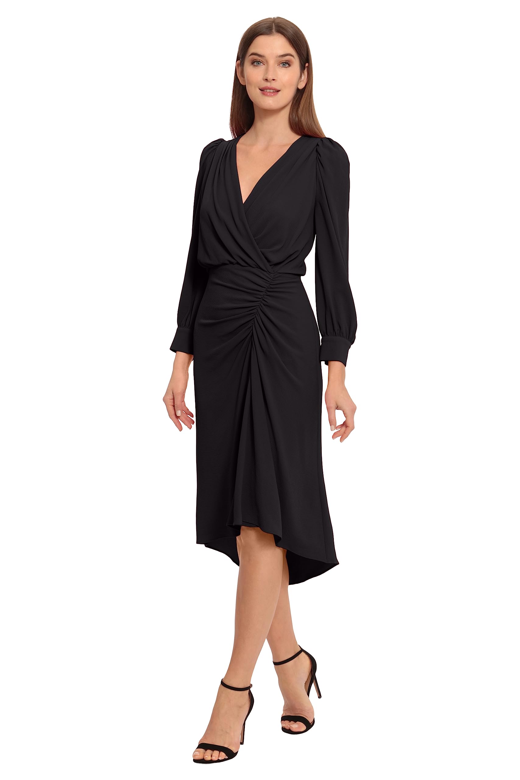Photo 1 of ** UNKNOWN SIZE*** Maggy London Women's Long Sleeve Catalina Crepe Dress Workwear Event Guest of Wedding, V-Neck-Black