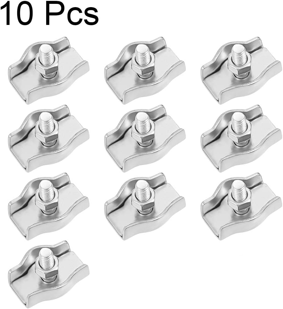 sourcing map 10 Pcs 304 Stainless Steel Single Wire Rope Clip Cable Clamp Suit for 3mm-4mm Rope, for 3-4mm Rope-10pcs - Image 4