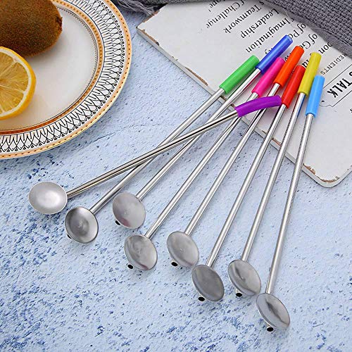 Umiwe Reusable Spoon Straws Stirrer,8 PCS Stainless Steel 2 in 1 Drinking Straws Stirrers with 2 Cleaning Brush for 30oz 20oz Tumblers Cups Mugs Yeti Rambler Rtic Ozark Trail