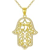 KoyeKei Hamsa Necklace 925 Sterling Silver Evil Eye/Lotus Flower/Star of David/Chai/Yin Yang Hamsa Hand Pendant Jewelry Hand of Fatima Gifts for Women