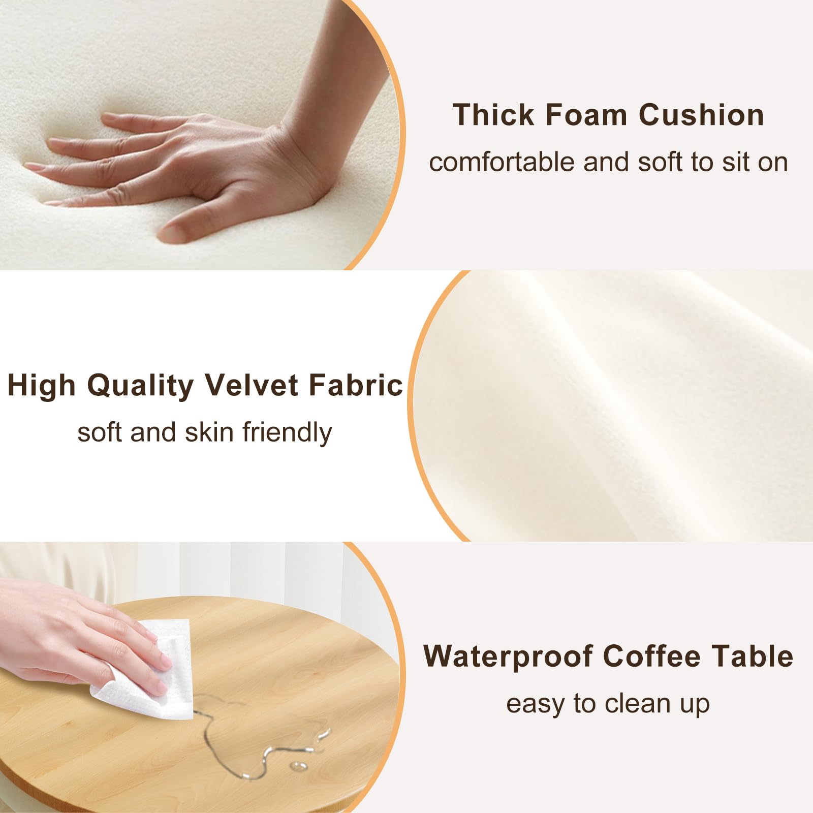 Round Ottoman with Storage Set of 2, White Vanity Stool, Upholstered Velvet Storage Ottomans, Makeup Chair Seat for Bedroom, Small Pouf Footstool for Living Room - Image 5