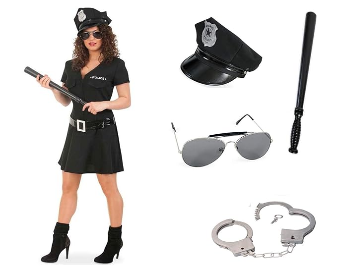 KarnevalsTeufel Kostüm Komplett Paket Police Woman, schwarz, Officer, Cop Uniform Polizistin Damenkostüm Special Agent Karnev