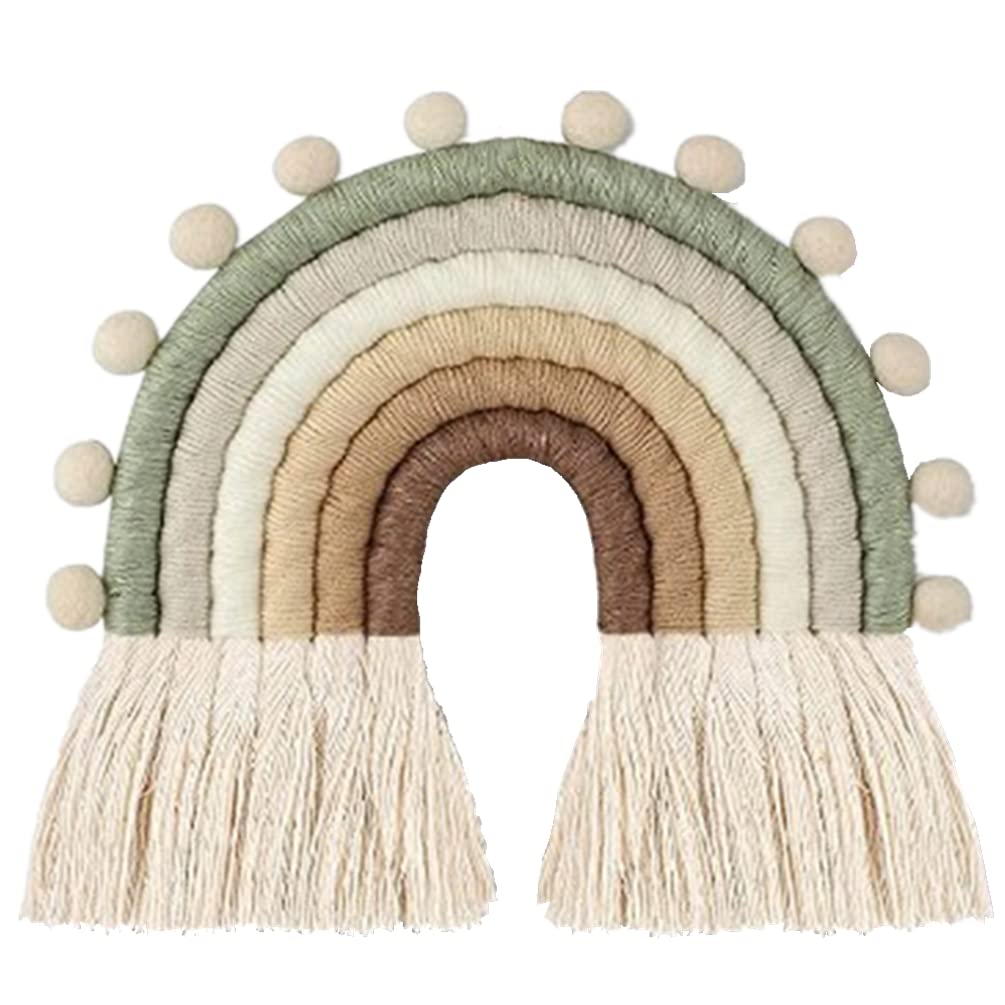FANXIYA Rainbow Macrame Wall Hanging Decorations for Nursery Decor, Kids Bedroom Woven Tassel for Girls& Boys, Handmade Playroom Cotton Accessories for Baby Toddler Room (Beige)