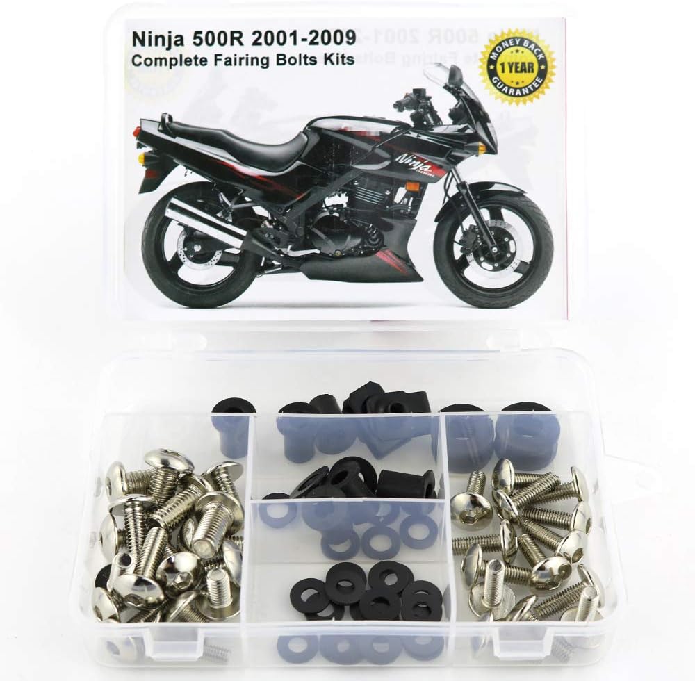 Xitomer Full Sets Fairing Bolts Kits, for Kawasaki ninja 500R 2001 2002 2003 2004 2005 2006 2007 2008 2009, Mounting Kits Washers/Nuts/Fastenings/Clips/Grommets (Silver)