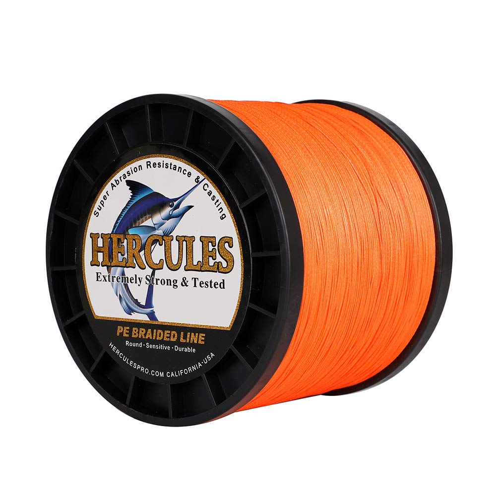 Hercules Super Cast 1000M 1094 Yards Braided Fishing Line 250 LB Test for Saltwater Freshwater PE Braid Fish Lines Superline 8 Strands - Orange, 250LB (113.4KG), 1.00MM