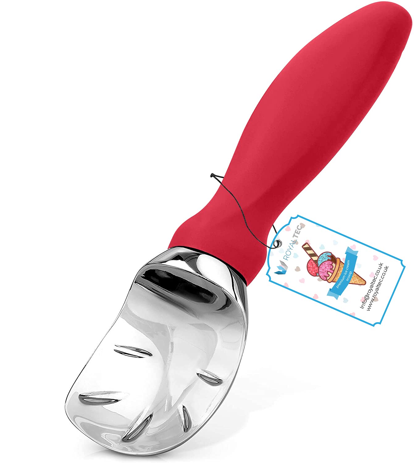 ROYALTEC Heavy Duty Ice Cream Scoop – Zinc Alloy, Ergonomic Handle, Rustproof & Dishwasher Safe – Cuts Through Hard Ice Cream with Ease (Red) — image 1